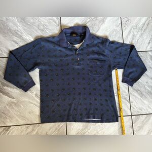 Eddie Bauer Long Sleeve Polo Shirt large L Vintage Blue